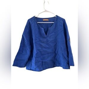 Ellen Tracy royal blue linen long sleeve blouse